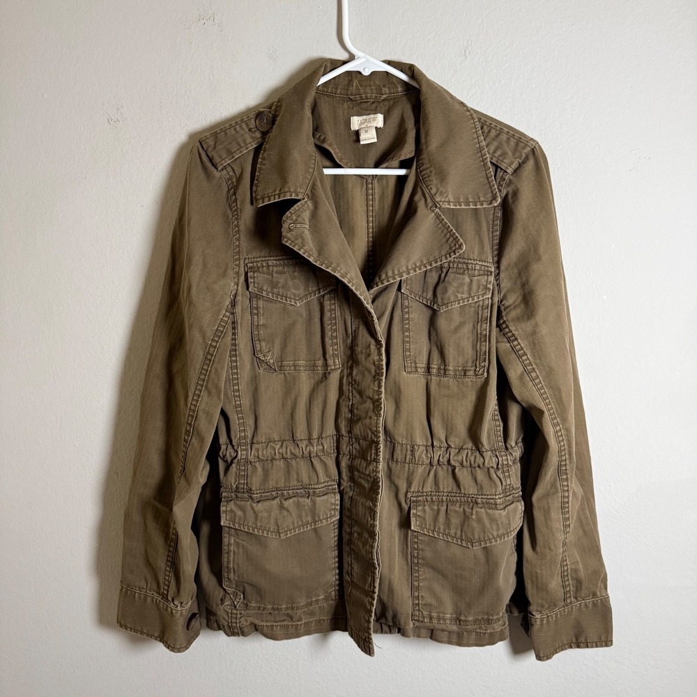 J.Crew Womens Olive Brown Cotton Utility Field Jacket Size M Military Pockets